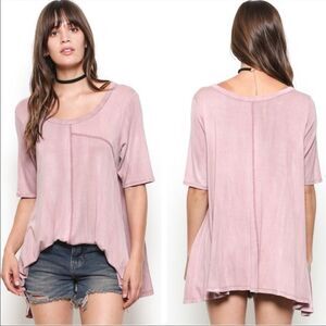 Kye Mi Oversized Short Sleeve Top Size Small Pink Color NWT Asymmetrical Hem